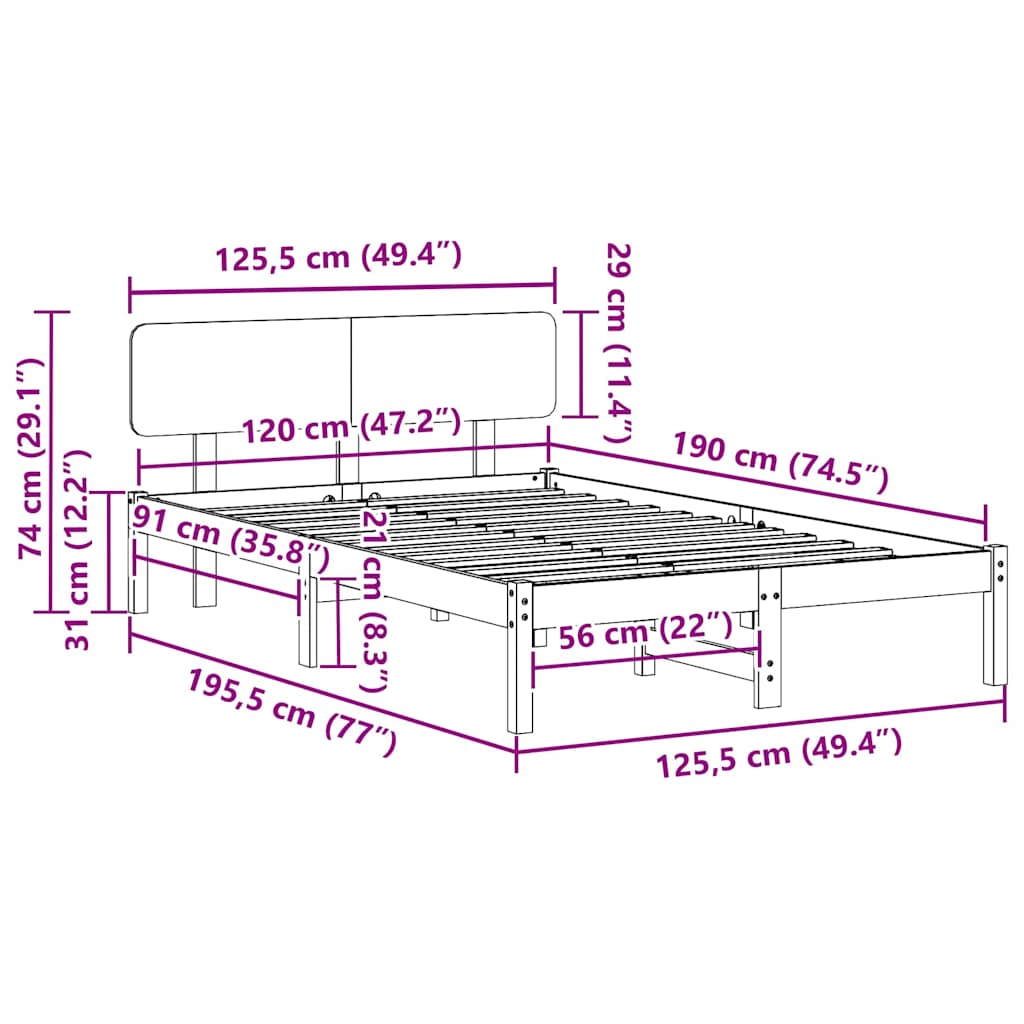 Bed Frame with Headboard Natural 120 x 190 cm Solid Pine Wood