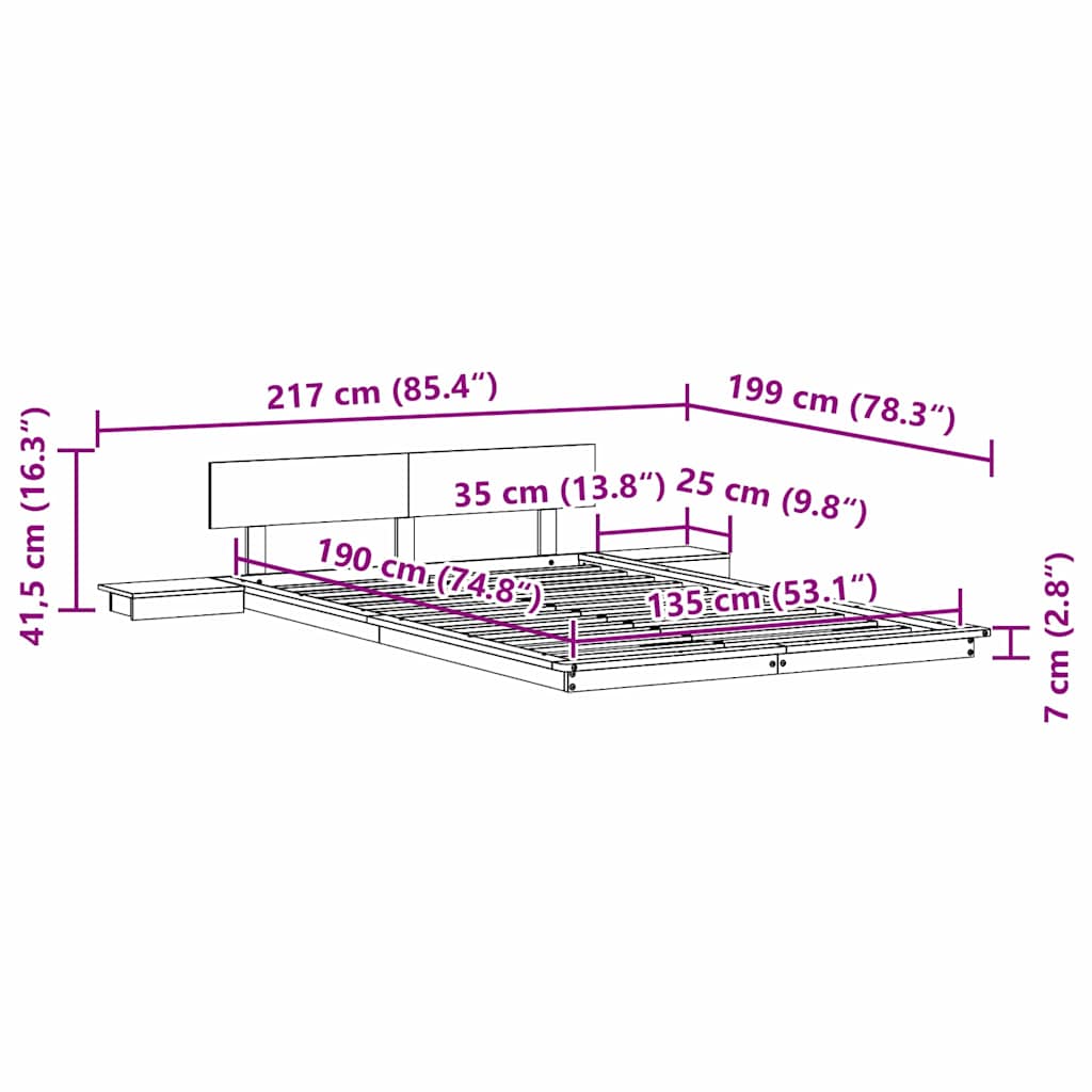 Bed Frame with Headboard with Storage Brown 135 x 190 cm Wood