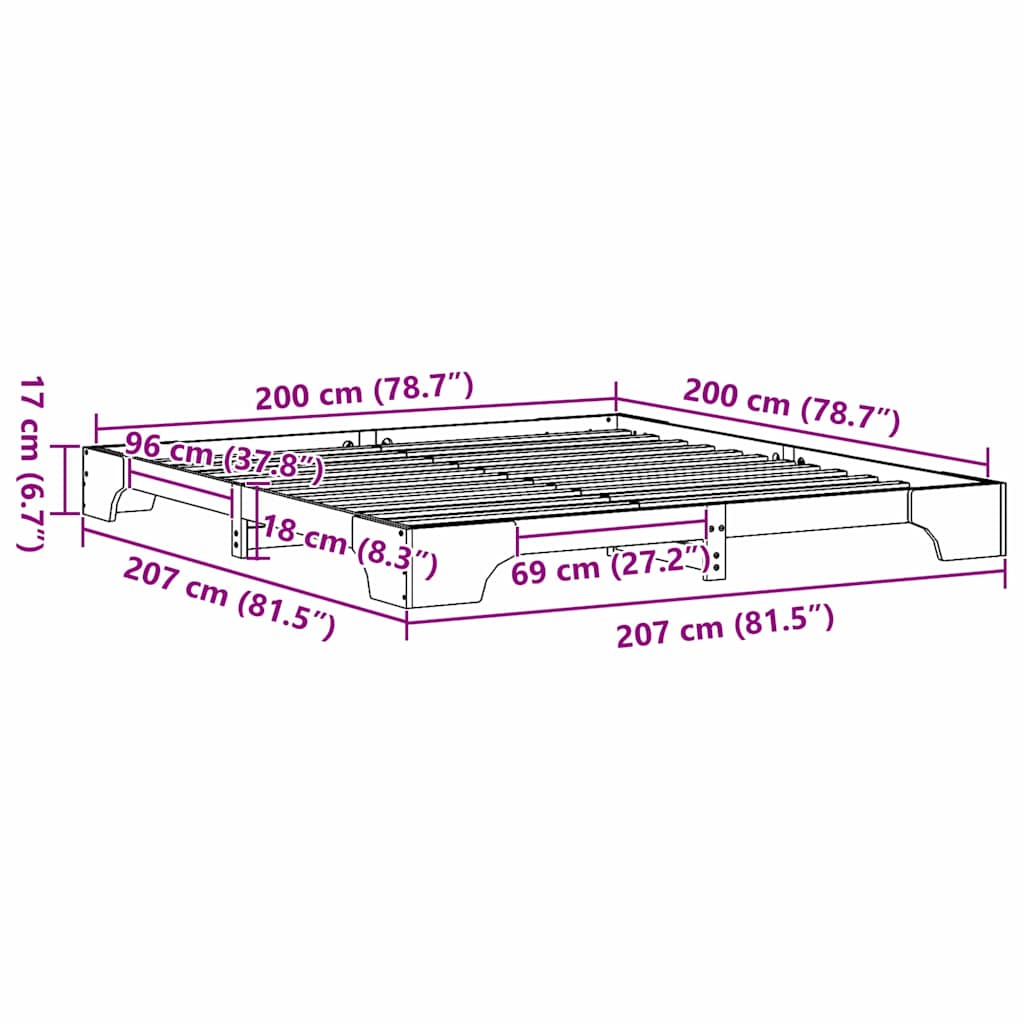 Bed Frame Natural 200 x 200 cm Solid Pine Wood