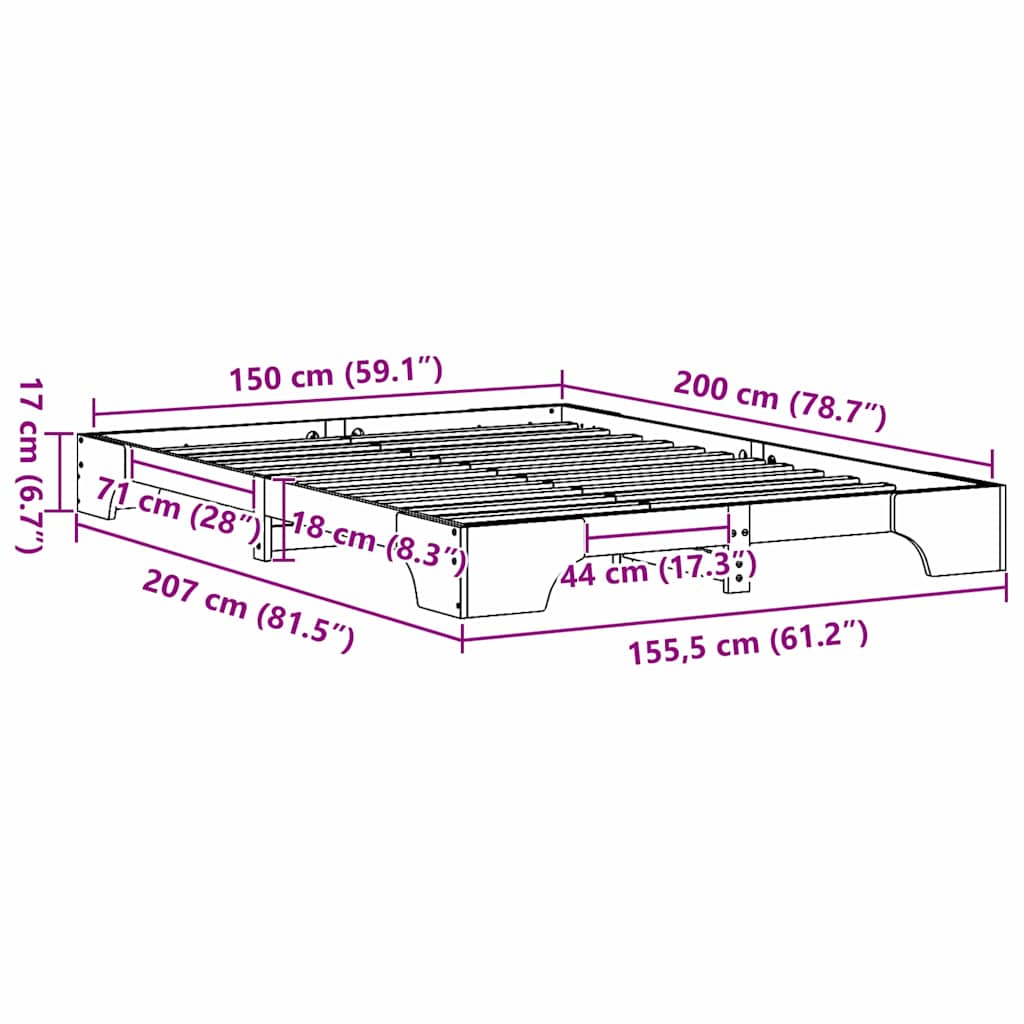 Bed Frame Wax Brown 150 x 200 cm Solid Pine Wood