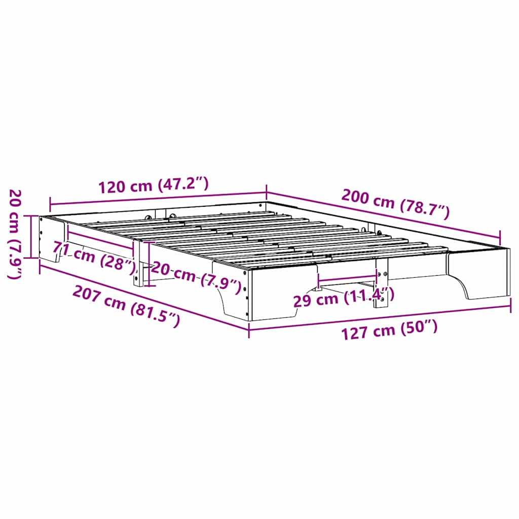 Bed Frame Natural 120 x 200 cm Solid Pine Wood