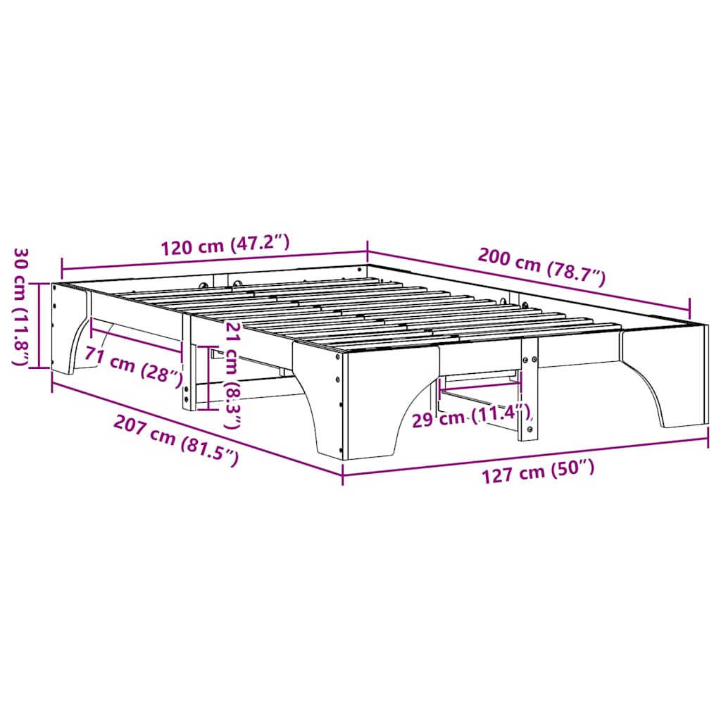 Bed Frame Wax Brown 120 x 200 cm Solid Pine Wood