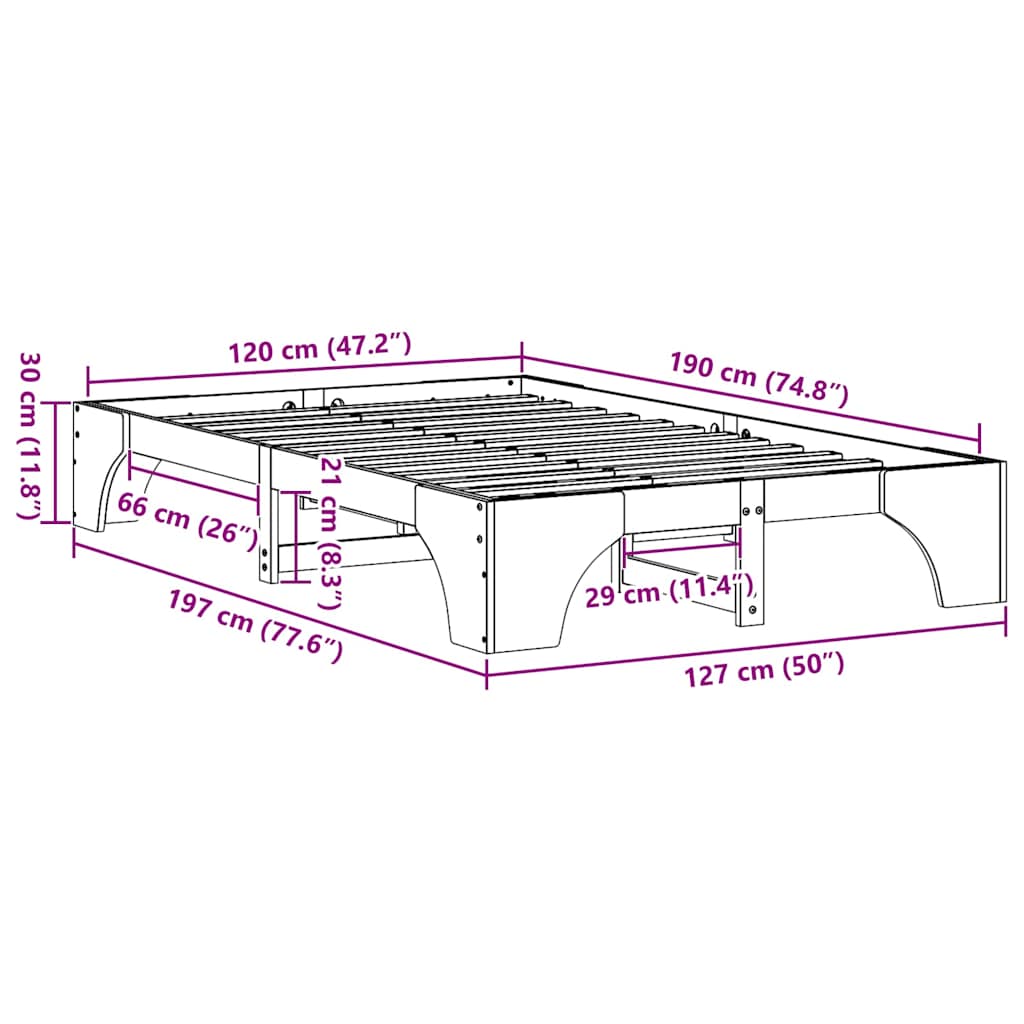 Bed Frame Solid Pine Wood 120 x 190 cm Solid pine wood
