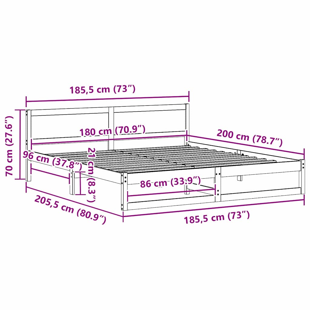 Bed Frame with Headboard Brown 180 x 200 cm Solid Pine wood