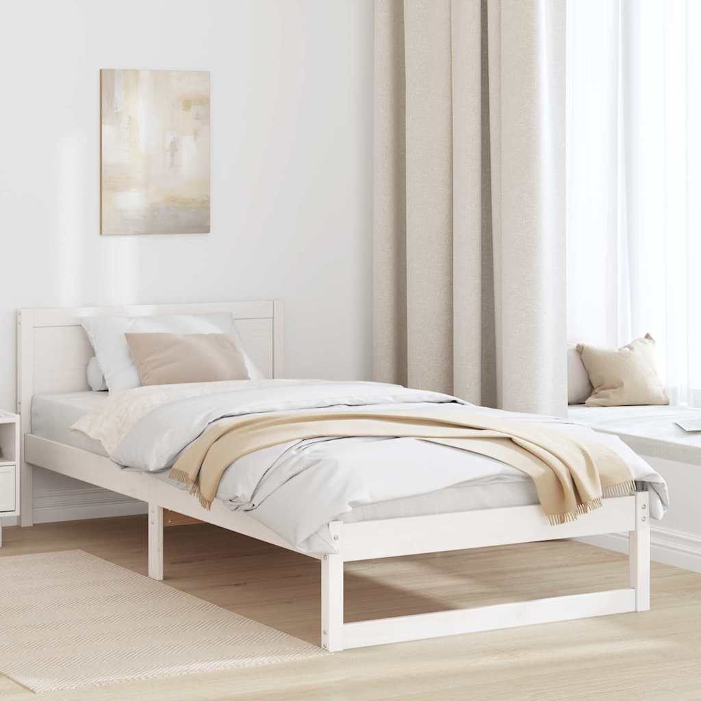 Bed Frame with Headboard White 90 x 200 cm Solid Pine wood
