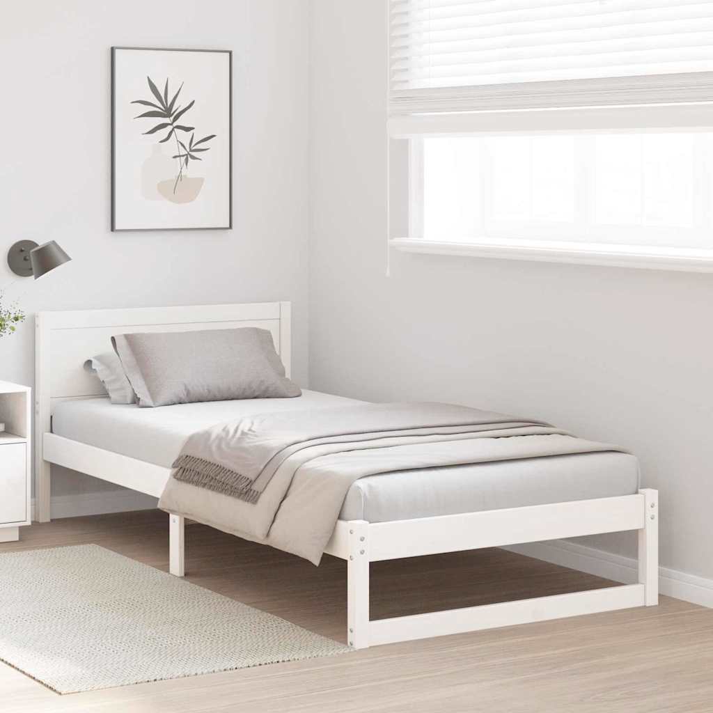 Bed Frame with Headboard White 90 x 200 cm Solid Pine wood