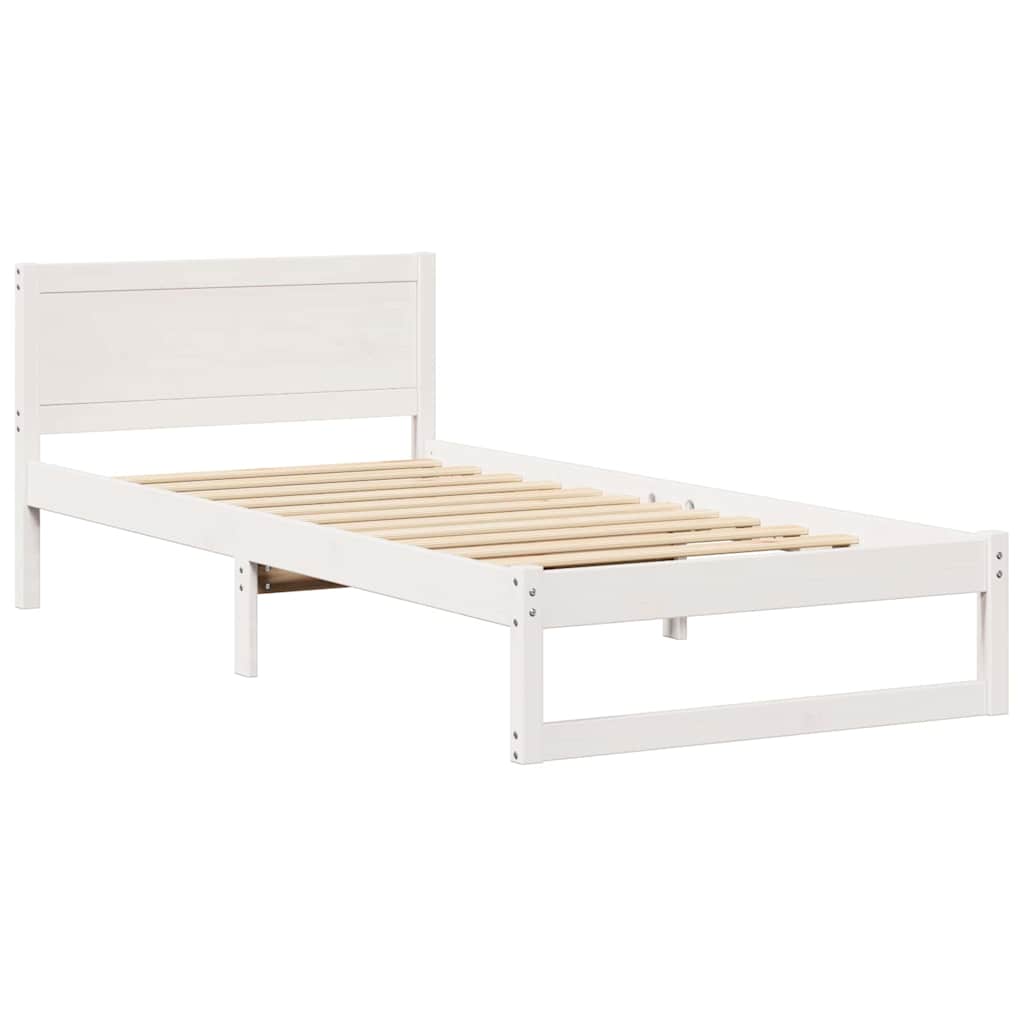 Bed Frame with Headboard White 90 x 200 cm Solid Pine wood
