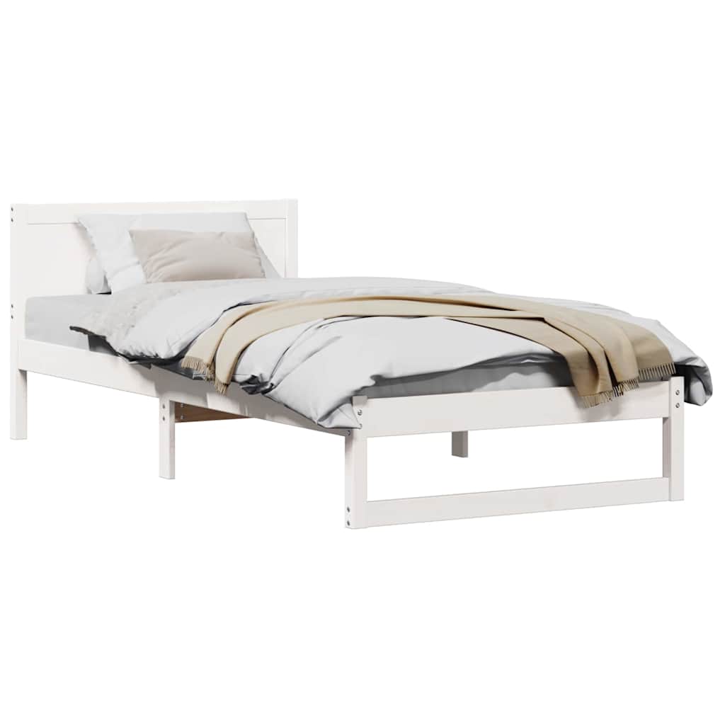 Bed Frame with Headboard White 90 x 200 cm Solid Pine wood