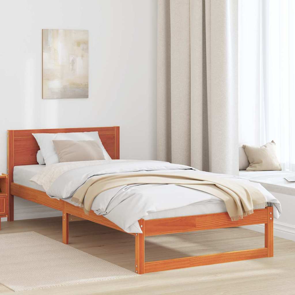Bed Frame with Headboard Brown 75 x 190 cm Solid Pine wood