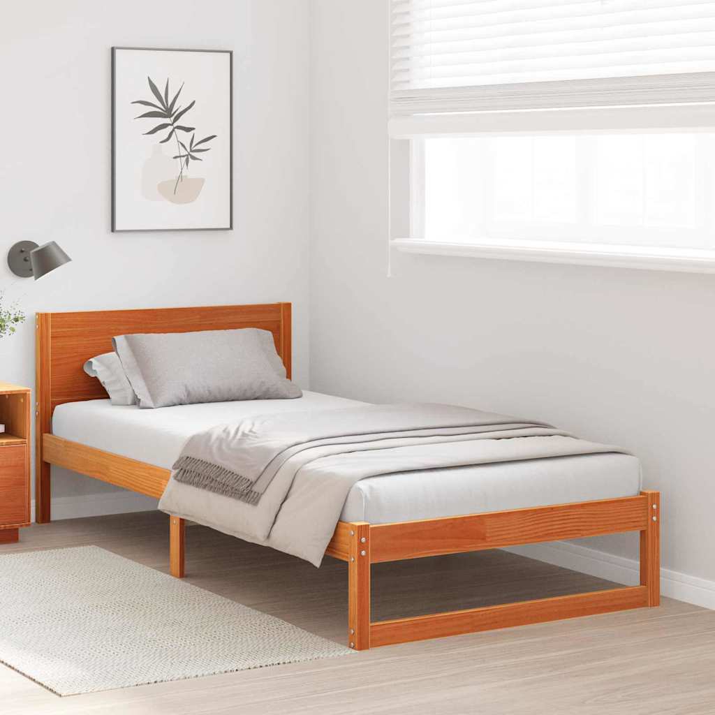 Bed Frame with Headboard Brown 75 x 190 cm Solid Pine wood