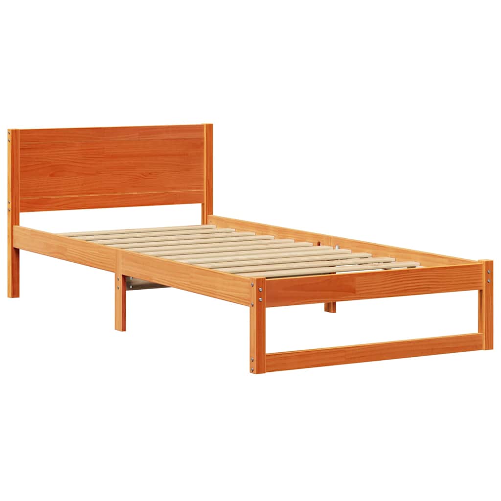 Bed Frame with Headboard Brown 75 x 190 cm Solid Pine wood