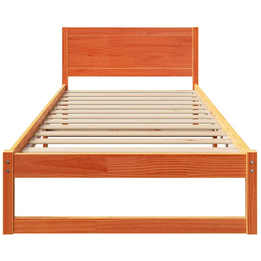 Bed Frame with Headboard Brown 75 x 190 cm Solid Pine wood