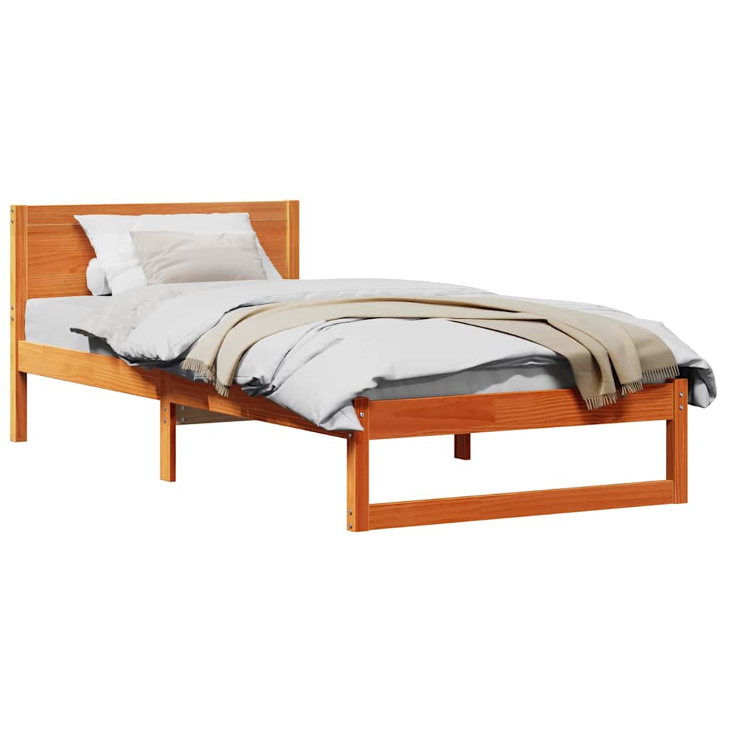 Bed Frame with Headboard Brown 75 x 190 cm Solid Pine wood
