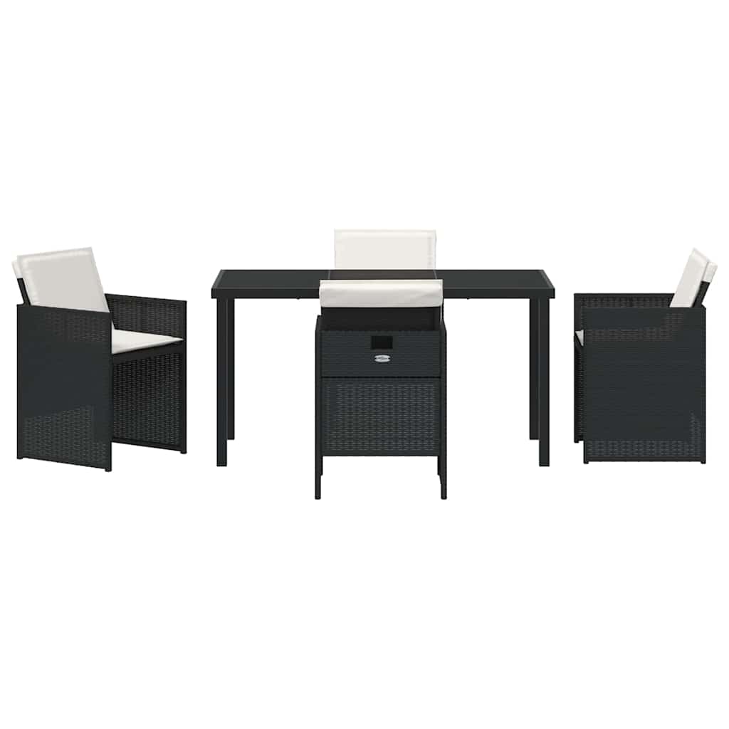 Garden Dining Set with Cushion Folding 5 pcs Black Poly rattan