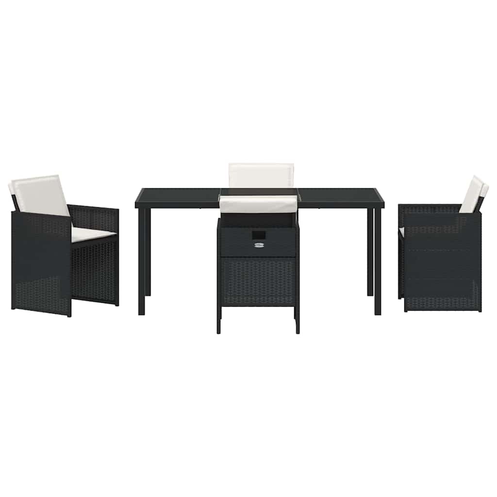 Garden Dining Set with Cushion Folding 5 pcs Black Poly rattan
