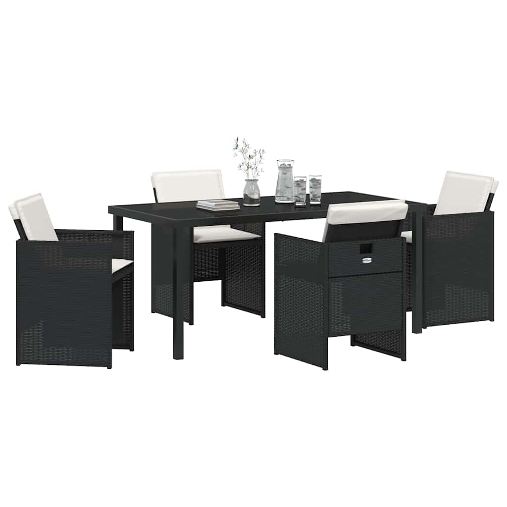 Garden Dining Set with Cushion Folding 5 pcs Black Poly rattan