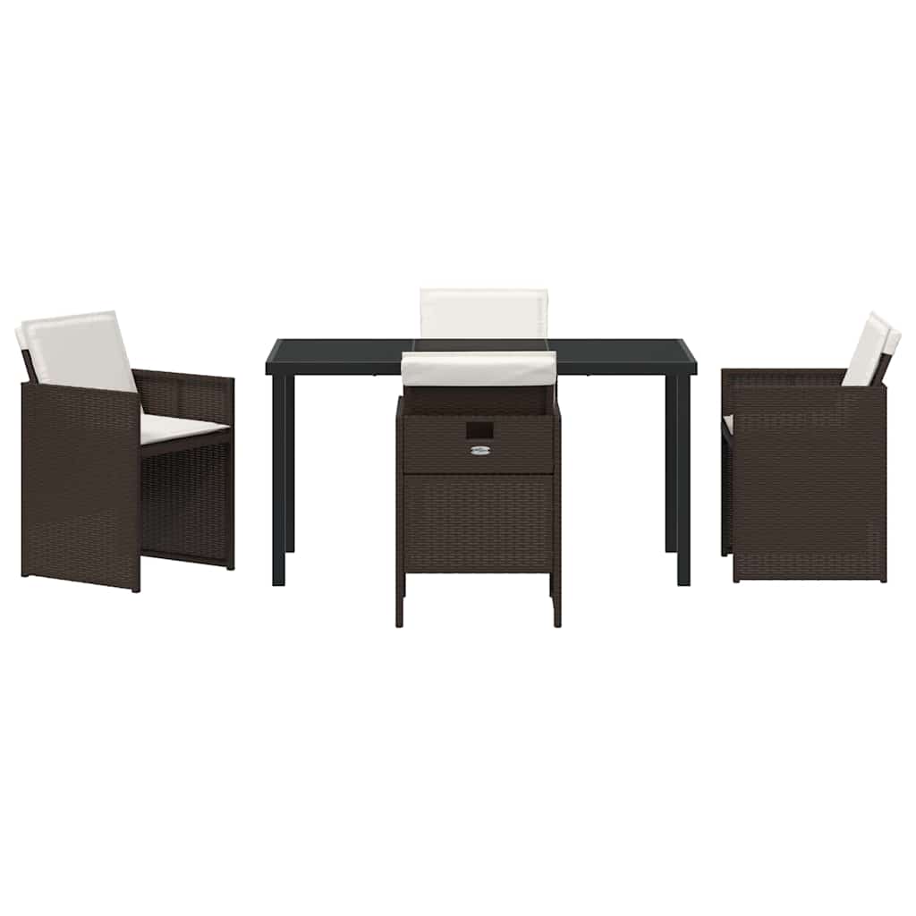 Garden Dining Set with Cushion Folding 5 pcs Brown Poly rattan