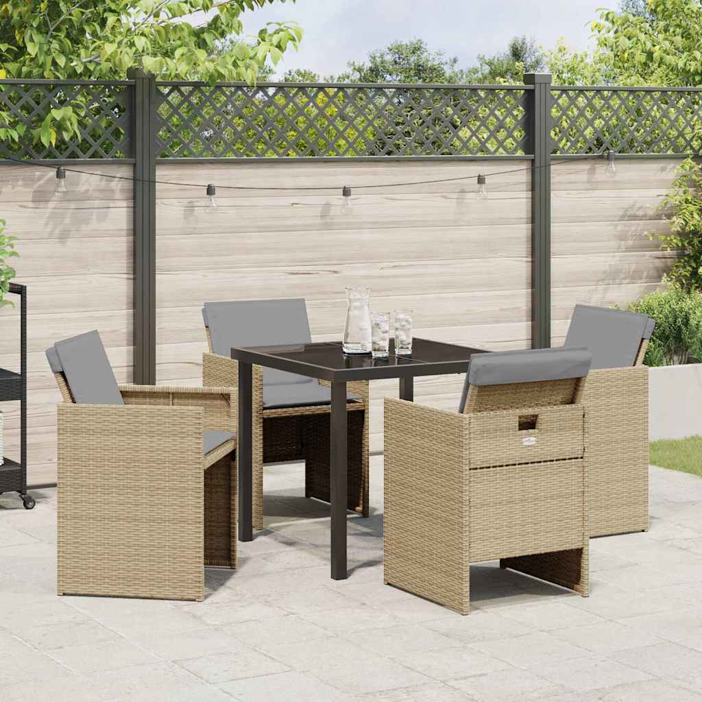Garden Dining Set with Cushion Folding 5 pcs Beige Poly rattan