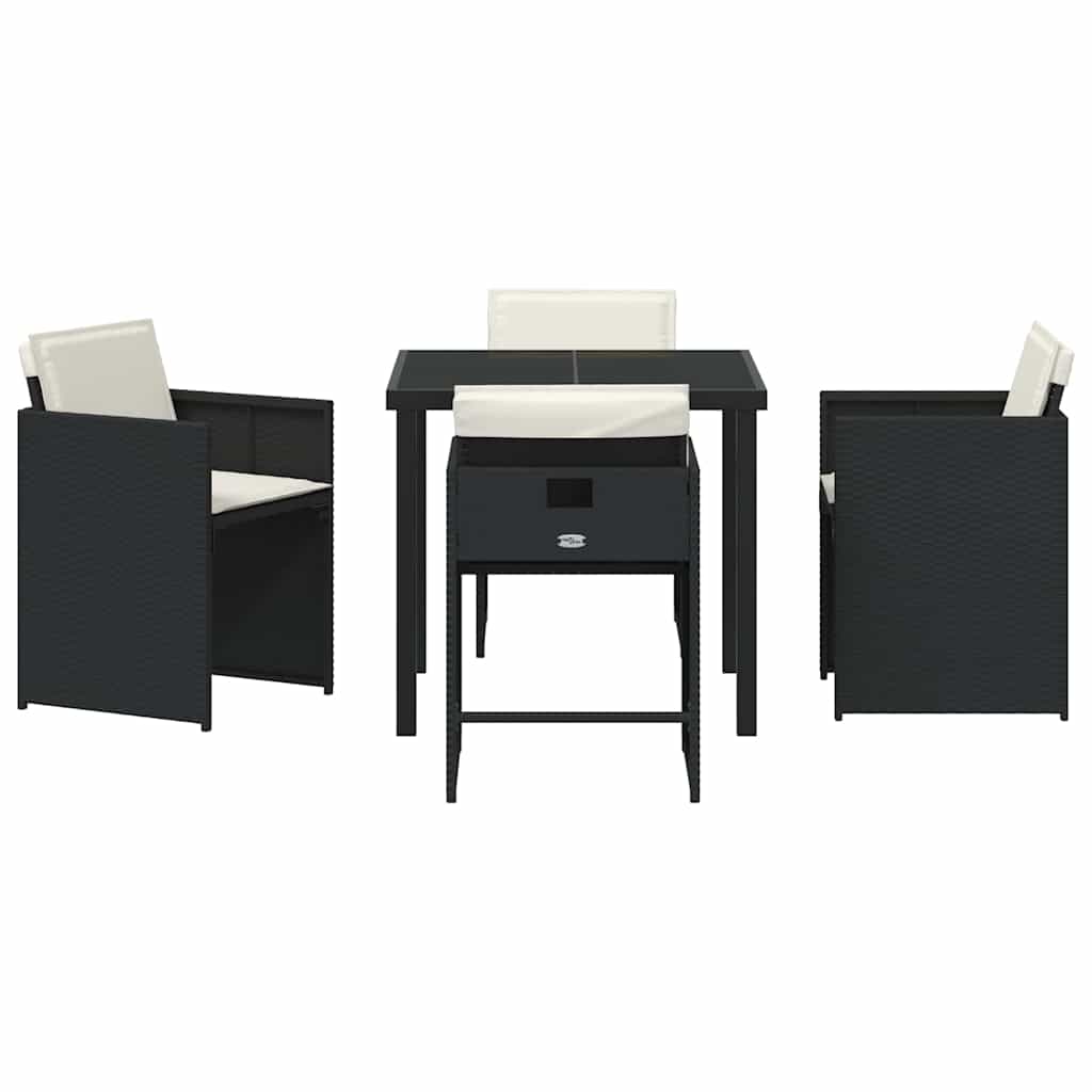 Garden Dining Set with Cushion Folding 5 pcs Black Poly rattan