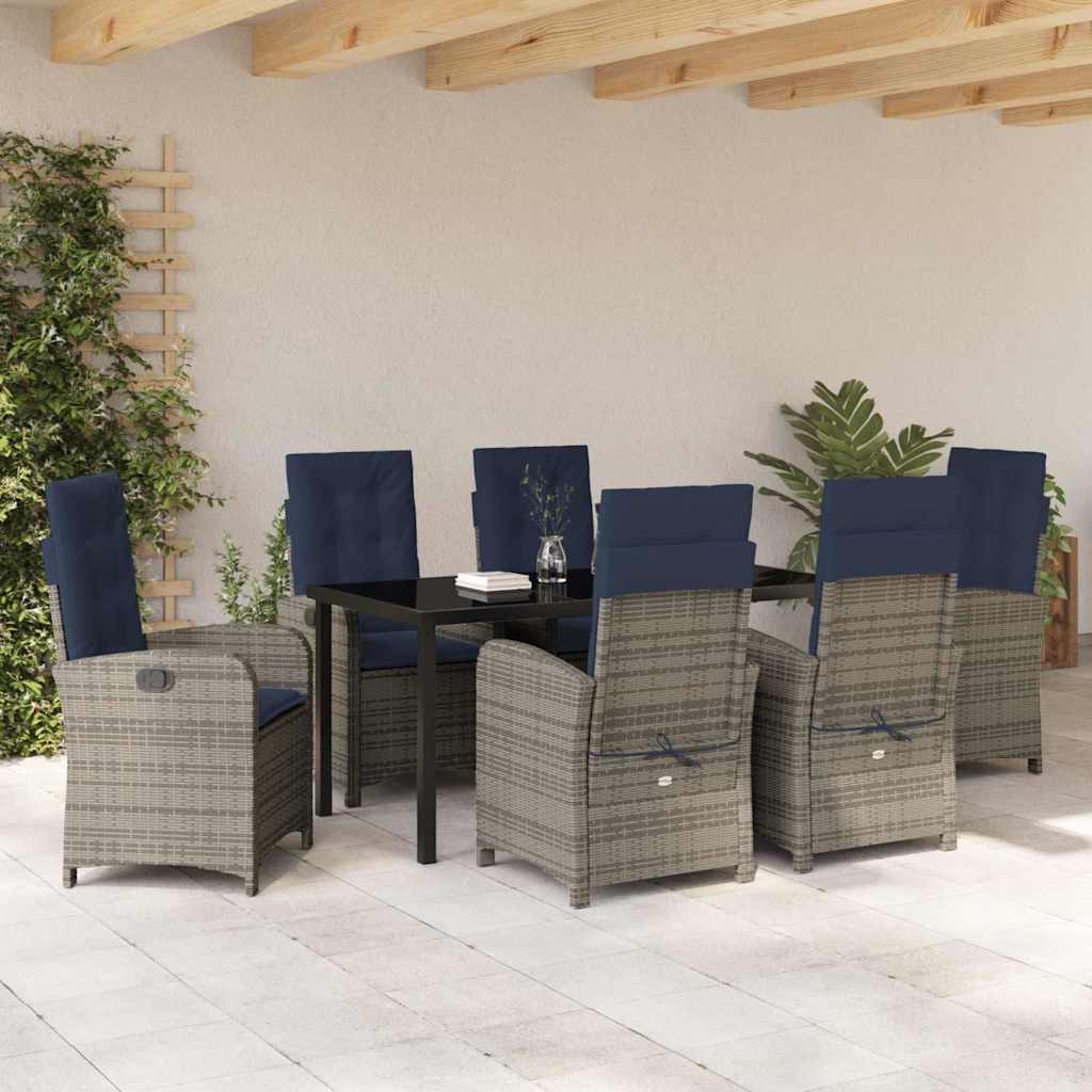 Garden Dining Set 7 pcs Grey Poly Rattan