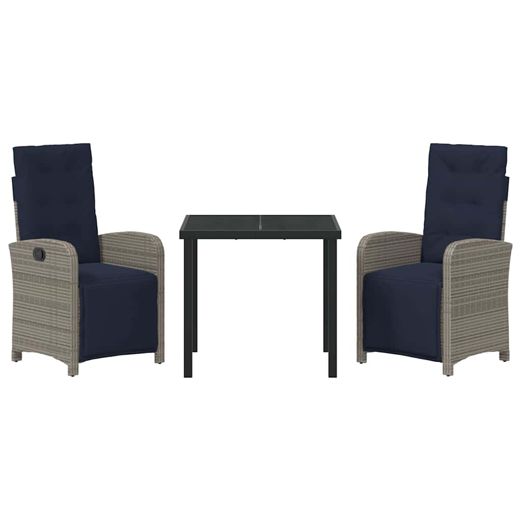Garden Dining Set 3 pcs Grey Poly Rattan