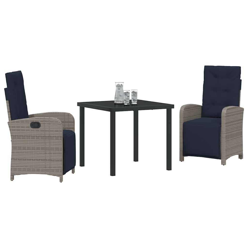 Garden Dining Set 3 pcs Grey Poly Rattan