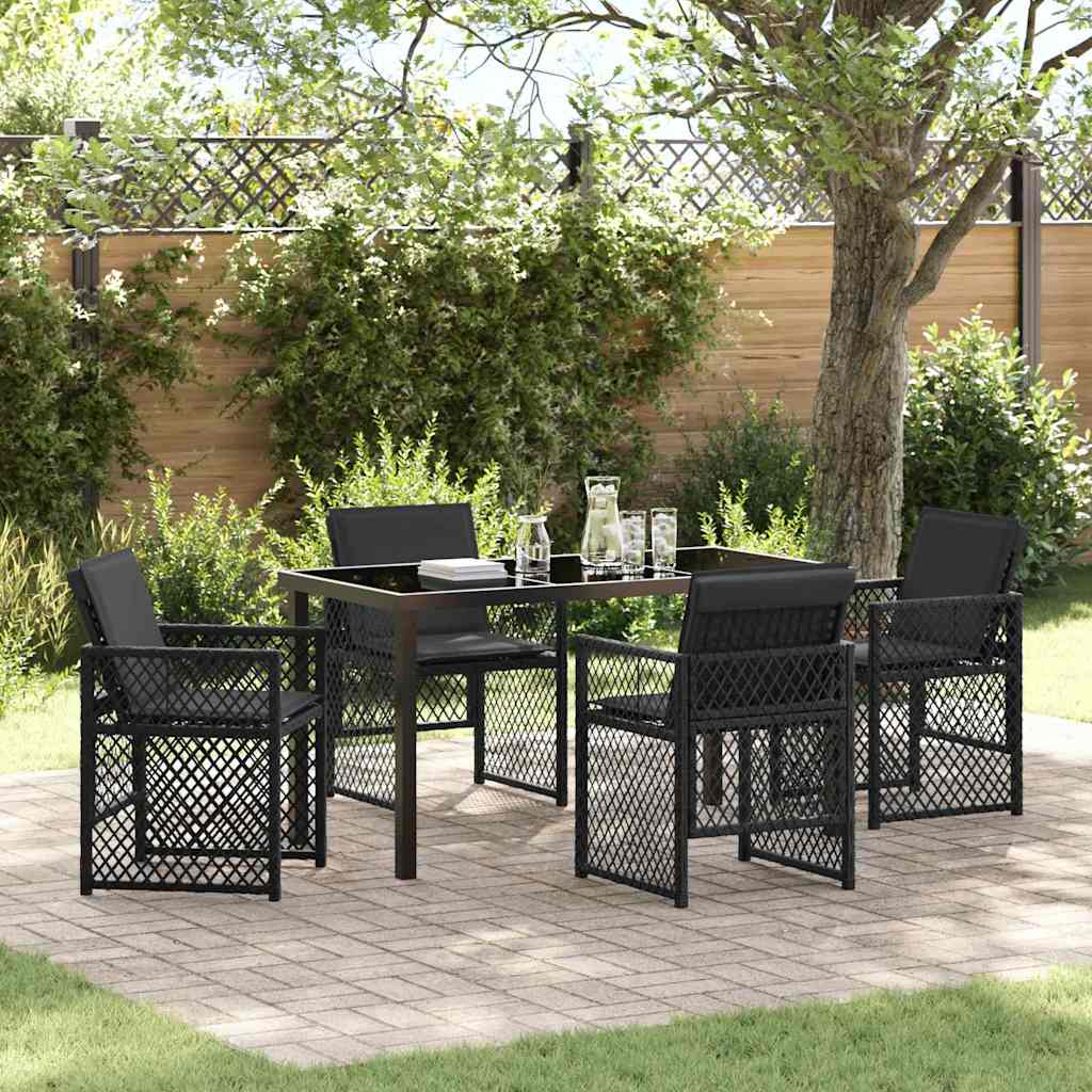 Garden Dining Set 5 pcs Black Poly Rattan