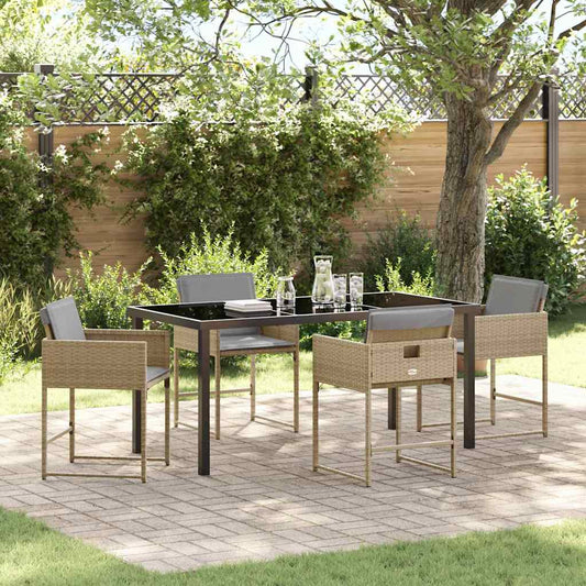 Garden Dining Set 5 pcs Beige Poly Rattan