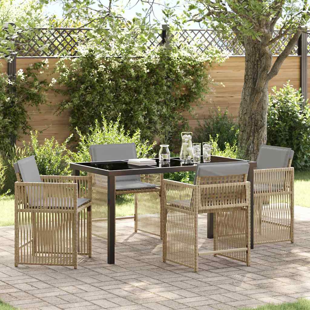 Garden Dining Set 5 pcs Beige Poly Rattan