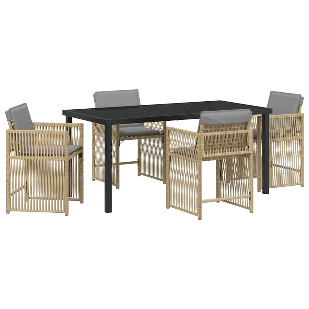 Garden Dining Set 5 pcs Beige Poly Rattan