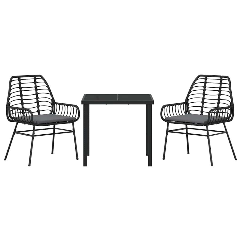 Garden Dining Set 3 pcs Black Poly Rattan