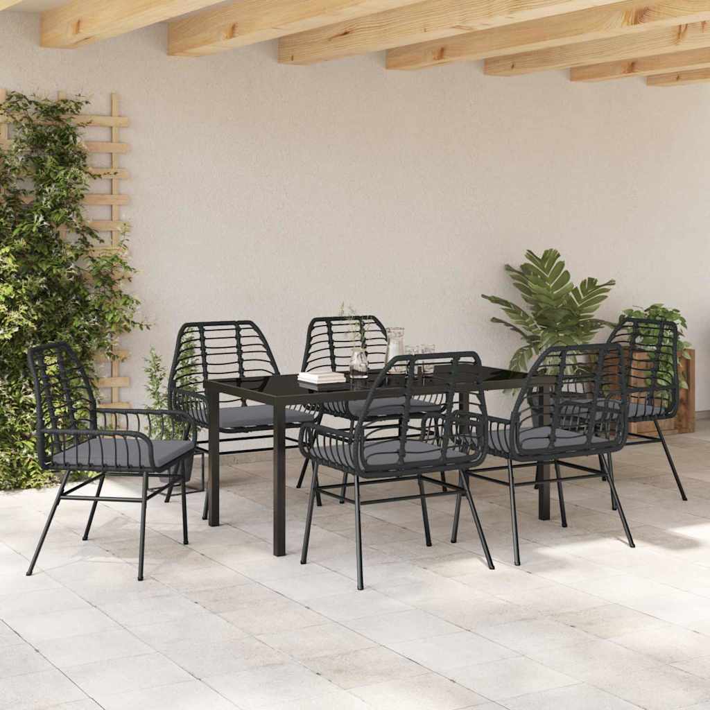 Garden Dining Set 7 pcs Black Poly Rattan