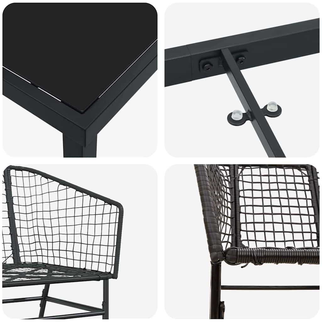 Garden Dining Set 3 pcs Black Poly Rattan