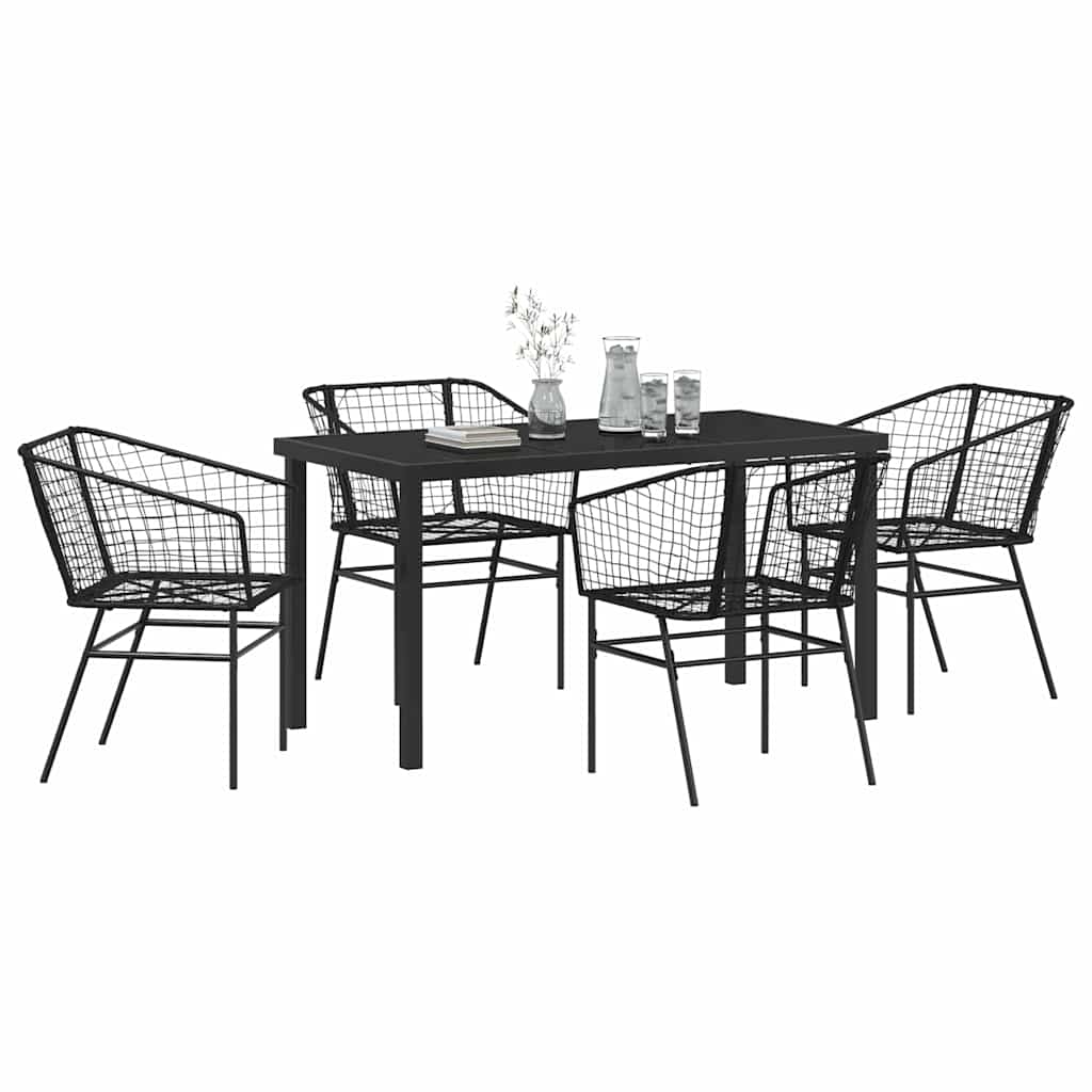 Garden Dining Set 5 pcs Black Poly Rattan