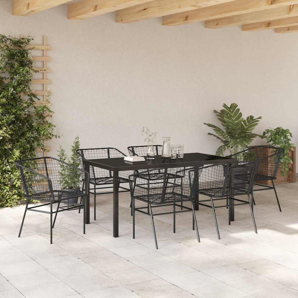Garden Dining Set 7 pcs Black Poly Rattan