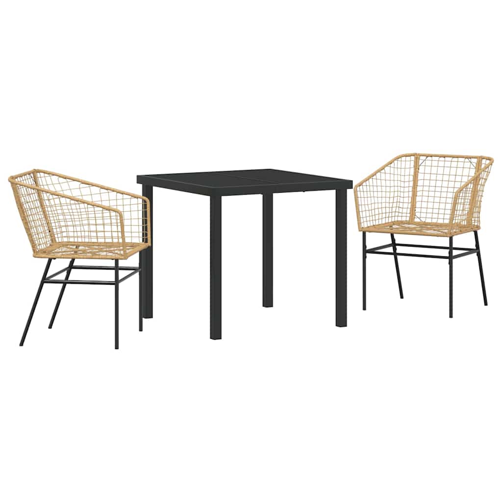 Garden Dining Set 3 pcs Brown Poly Rattan