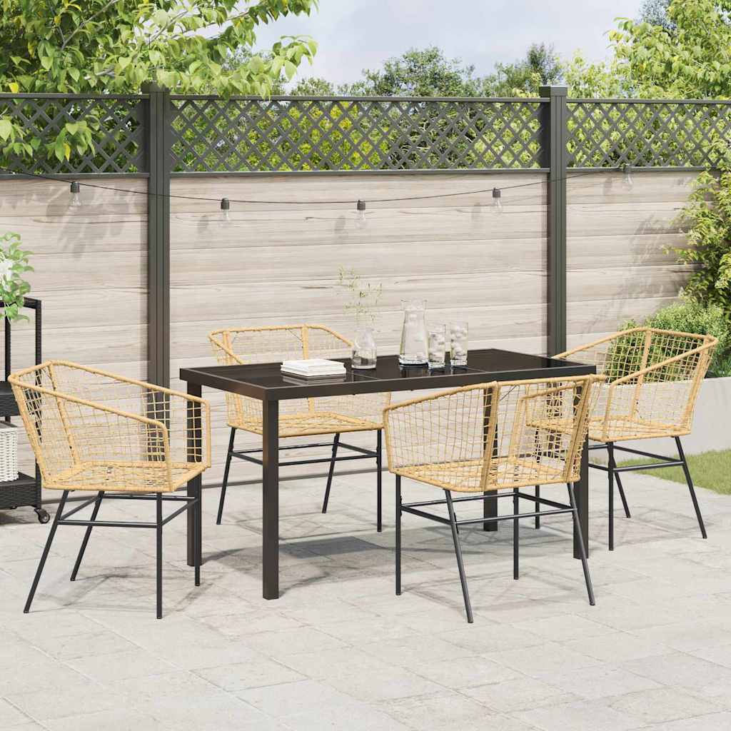 Garden Dining Set 5 pcs Brown Poly Rattan