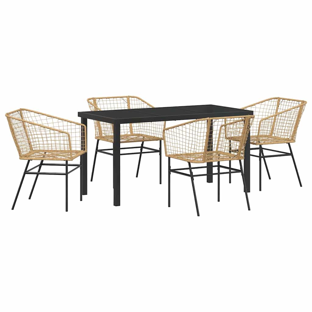 Garden Dining Set 5 pcs Brown Poly Rattan