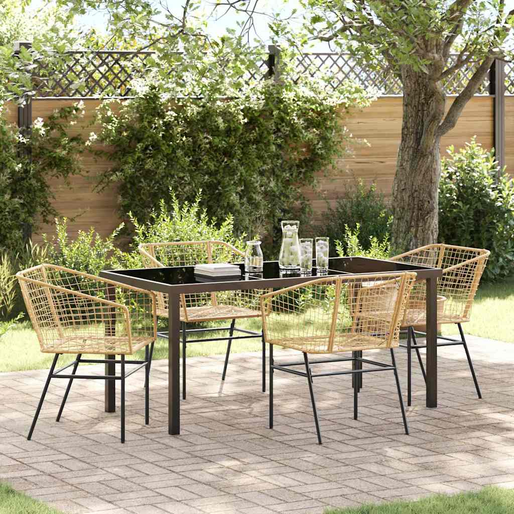 Garden Dining Set 5 pcs Brown Poly Rattan