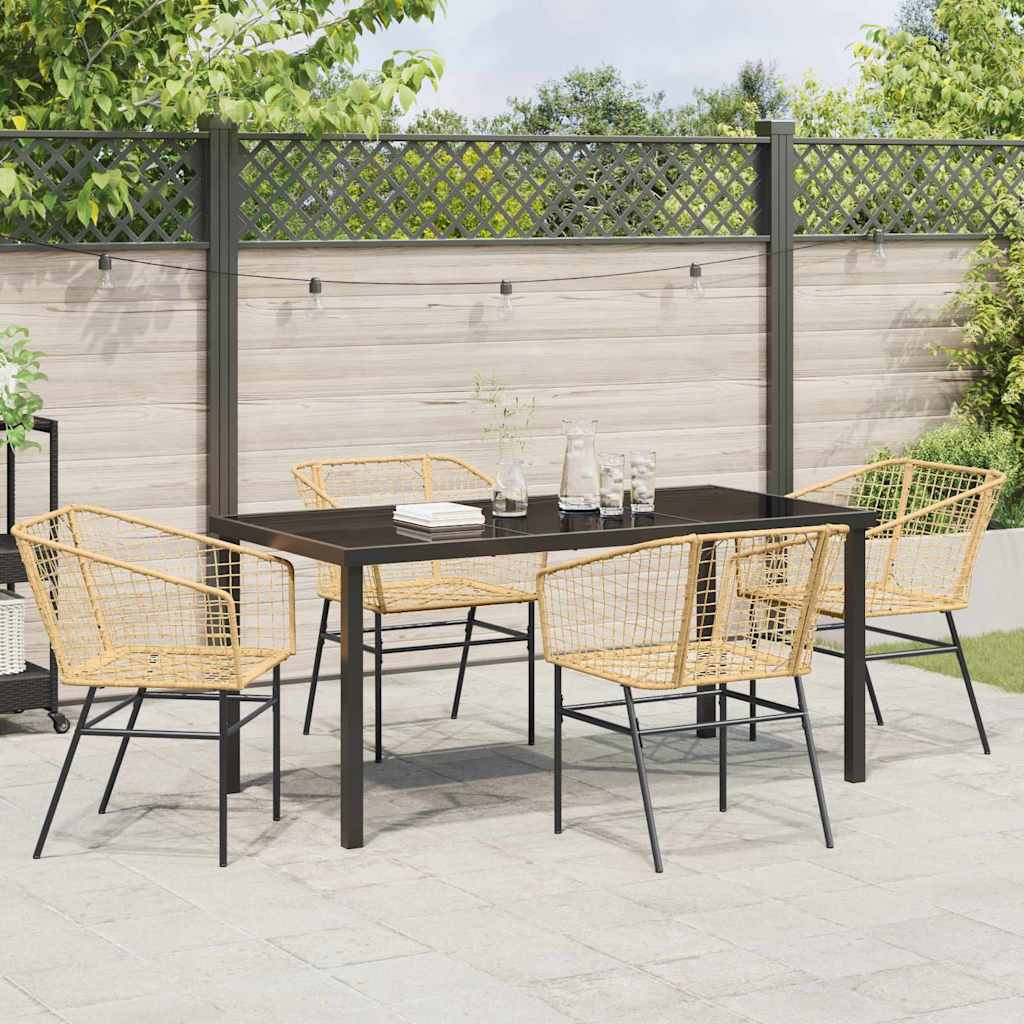 Garden Dining Set 5 pcs Brown Poly Rattan
