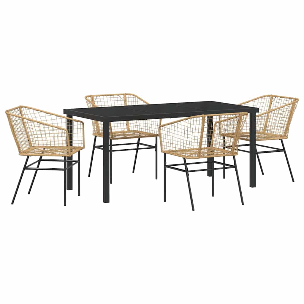 Garden Dining Set 5 pcs Brown Poly Rattan