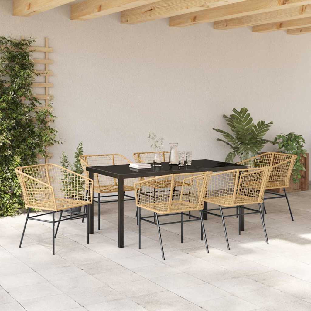 Garden Dining Set 7 pcs Brown Poly Rattan