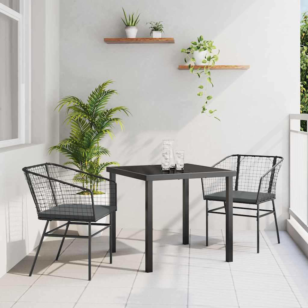 Garden Dining Set 3 pcs Black Poly Rattan