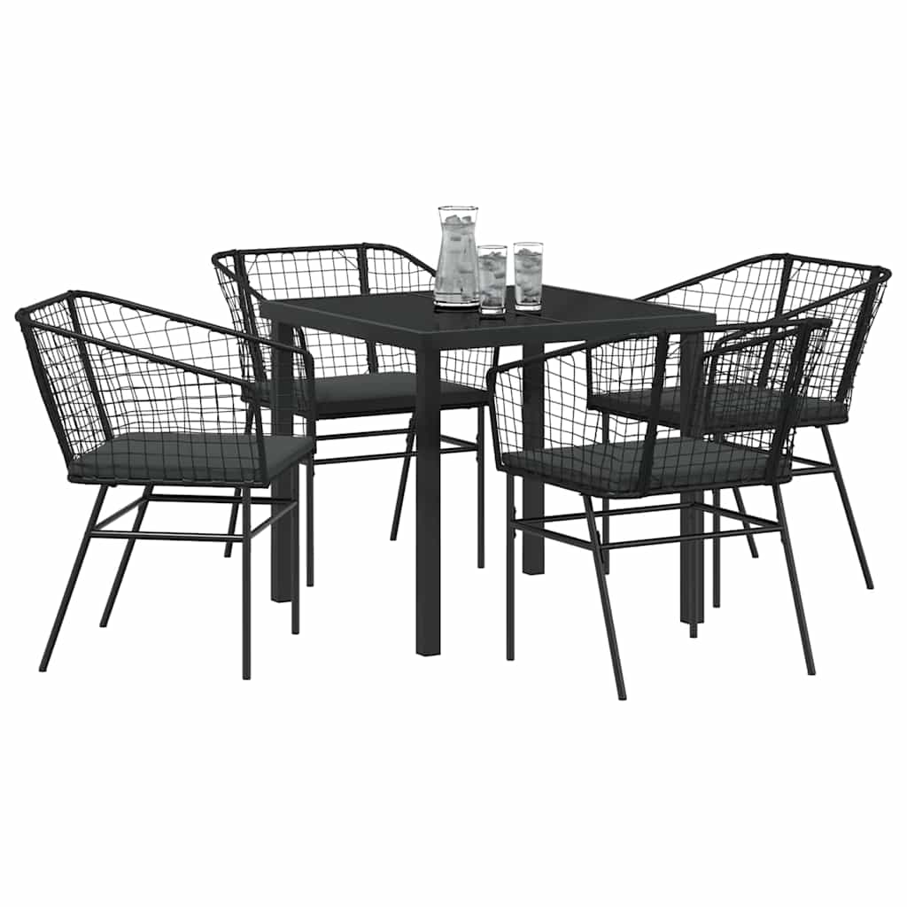 Garden Dining Set 5 pcs Black Poly Rattan