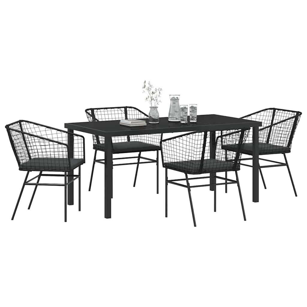 Garden Dining Set 5 pcs Black Poly Rattan
