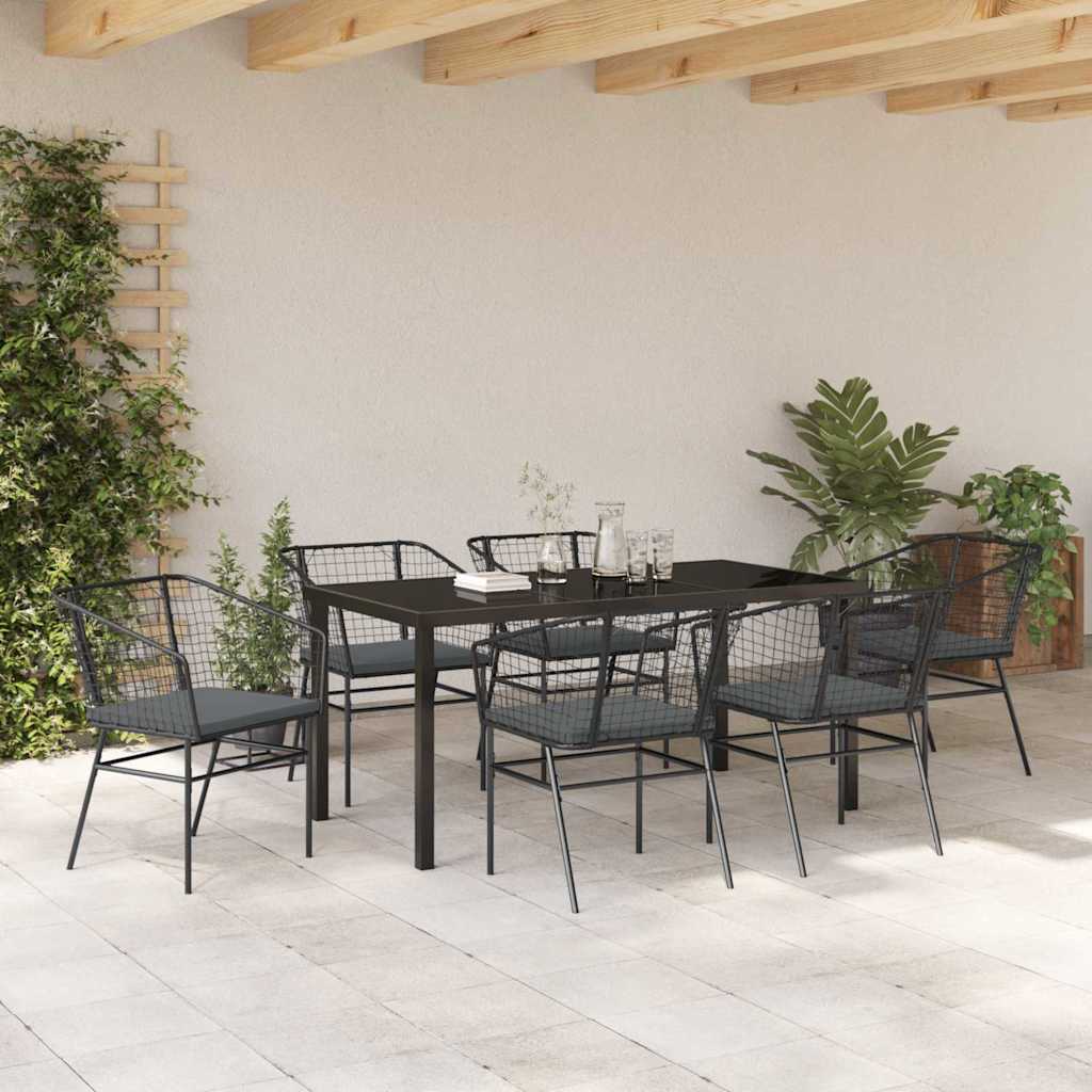 Garden Dining Set 7 pcs Black Poly Rattan
