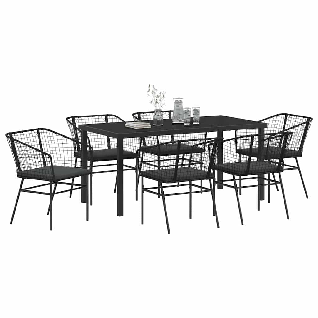 Garden Dining Set 7 pcs Black Poly Rattan