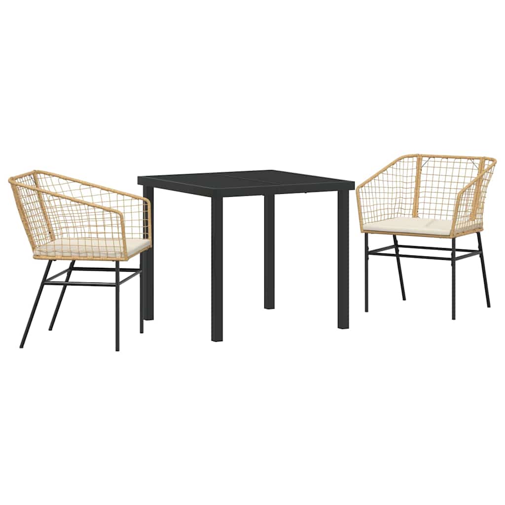 Garden Dining Set 3 pcs Brown Poly Rattan