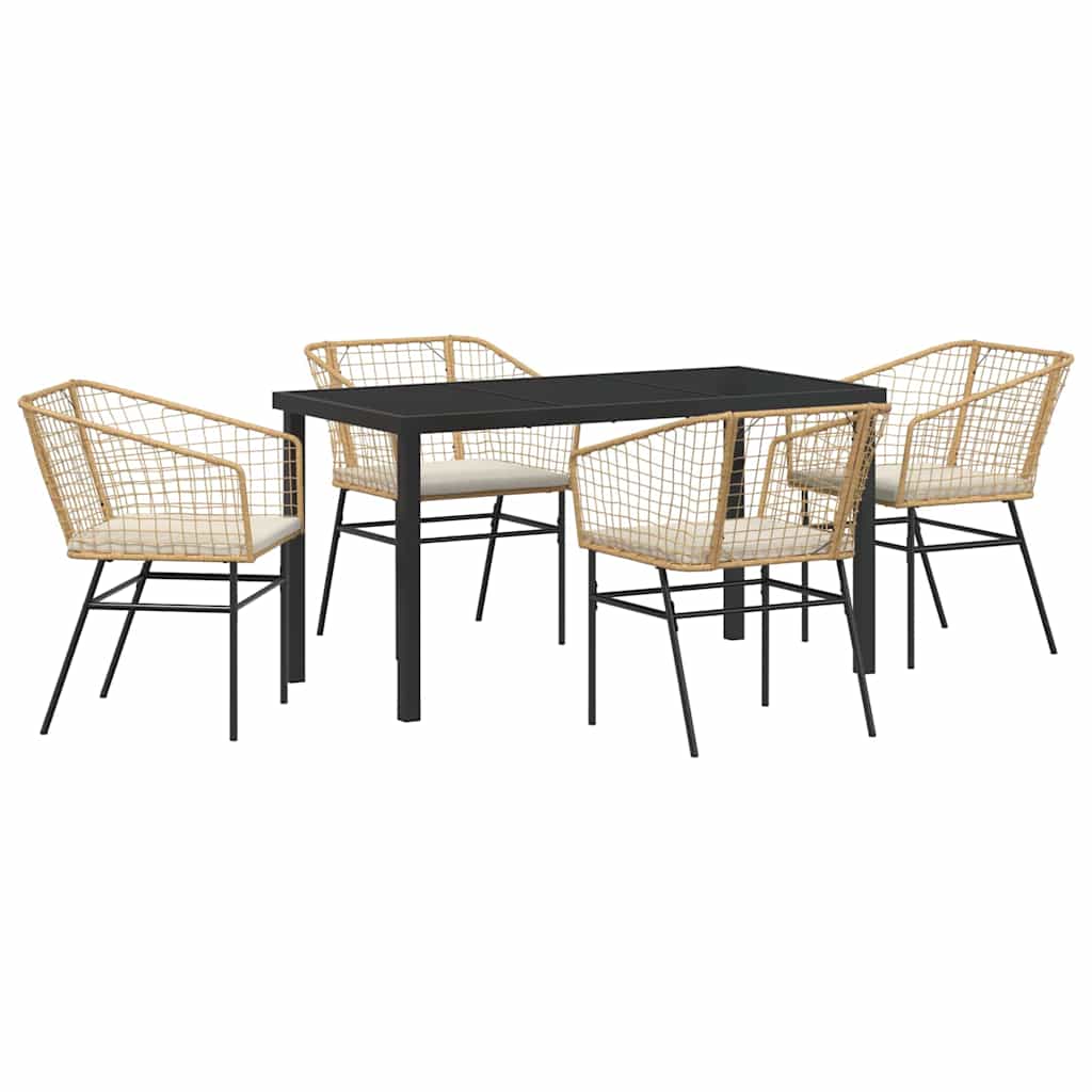 Garden Dining Set 5 pcs Brown Poly Rattan