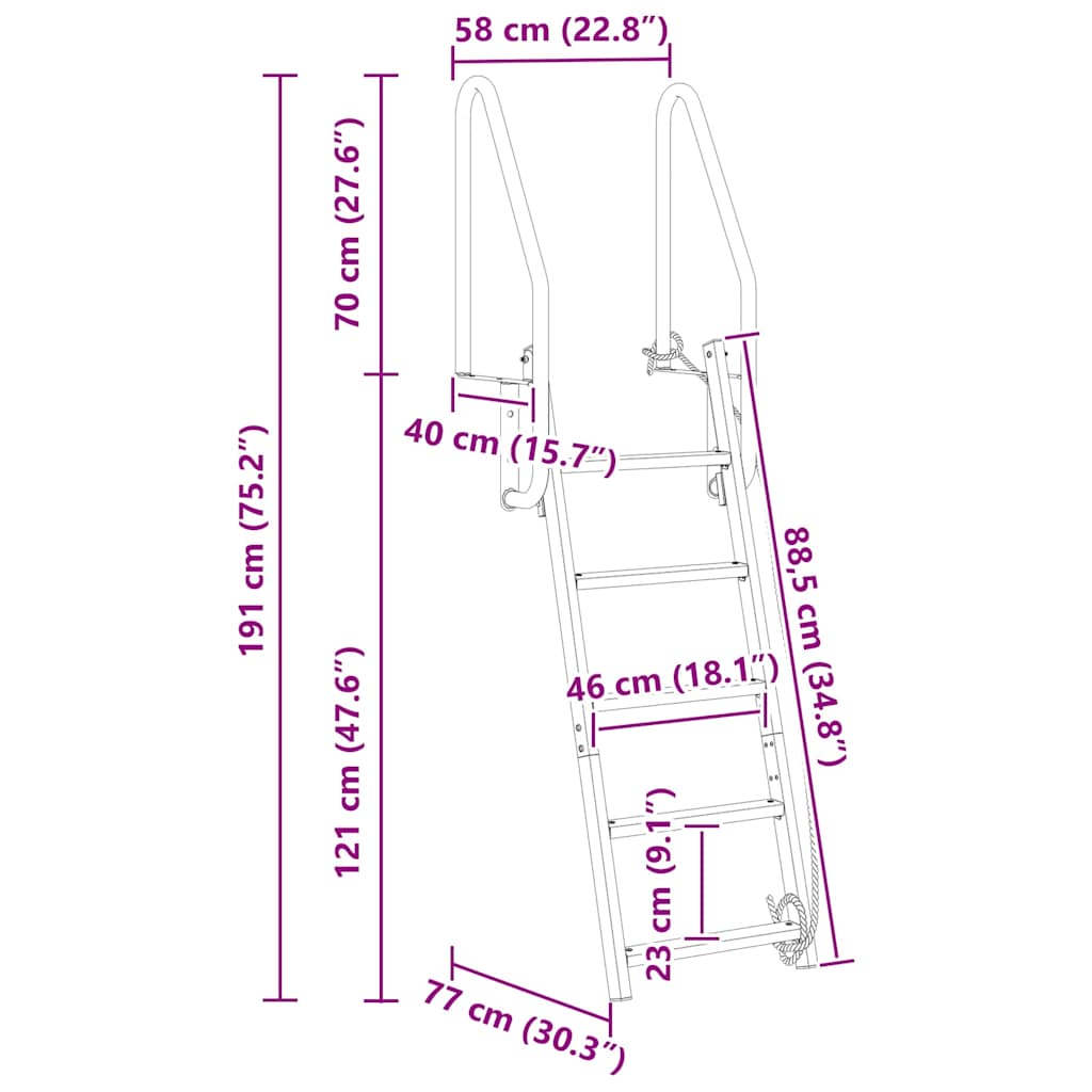 5-Step Dock Ladder Silver 58 x 77 x 191 cm Aluminium